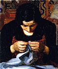 Joseph Kleitsch Woman Sewing, Paris painting